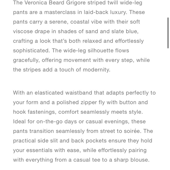 Veronica Beard Twill Grigore Striped Wide-Leg Pants Size 12 - Picture 16 of 16